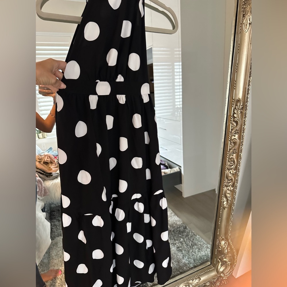 Long halter polka dot dress